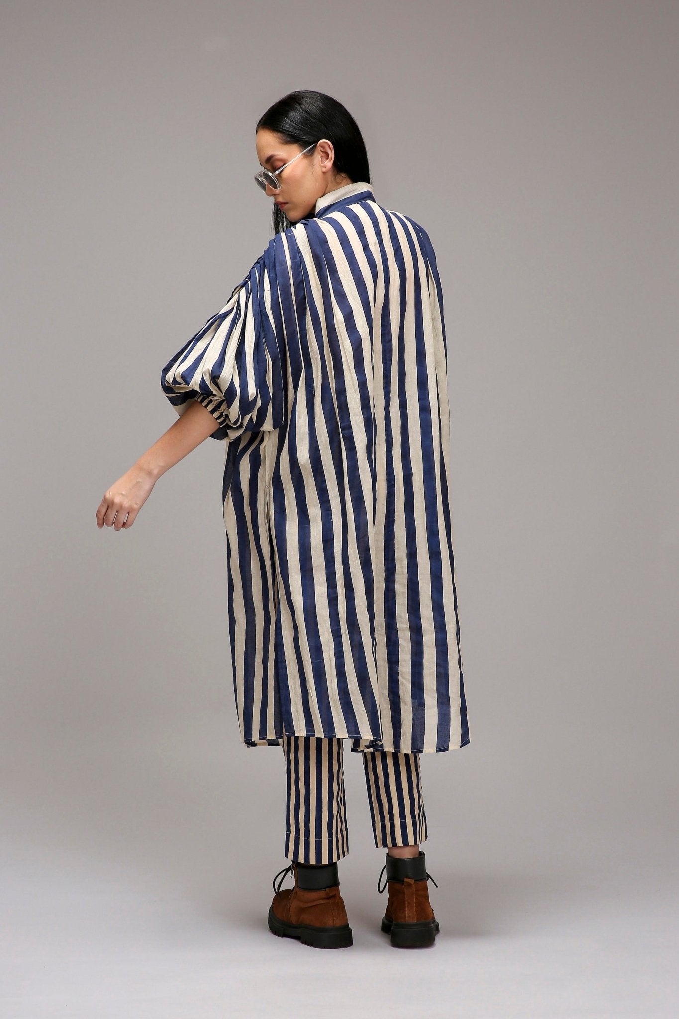 Egg-Shell Blue Striped Baha Tunic Set (2 PCS) - CiceroniKurta Set, Everyday WearMATI