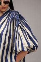 Egg-Shell Blue Striped Baha Tunic Set (2 PCS) - CiceroniKurta Set, Everyday WearMATI