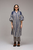 Egg-Shell Blue Striped Baha Tunic Set (2 PCS) - CiceroniKurta Set, Everyday WearMATI