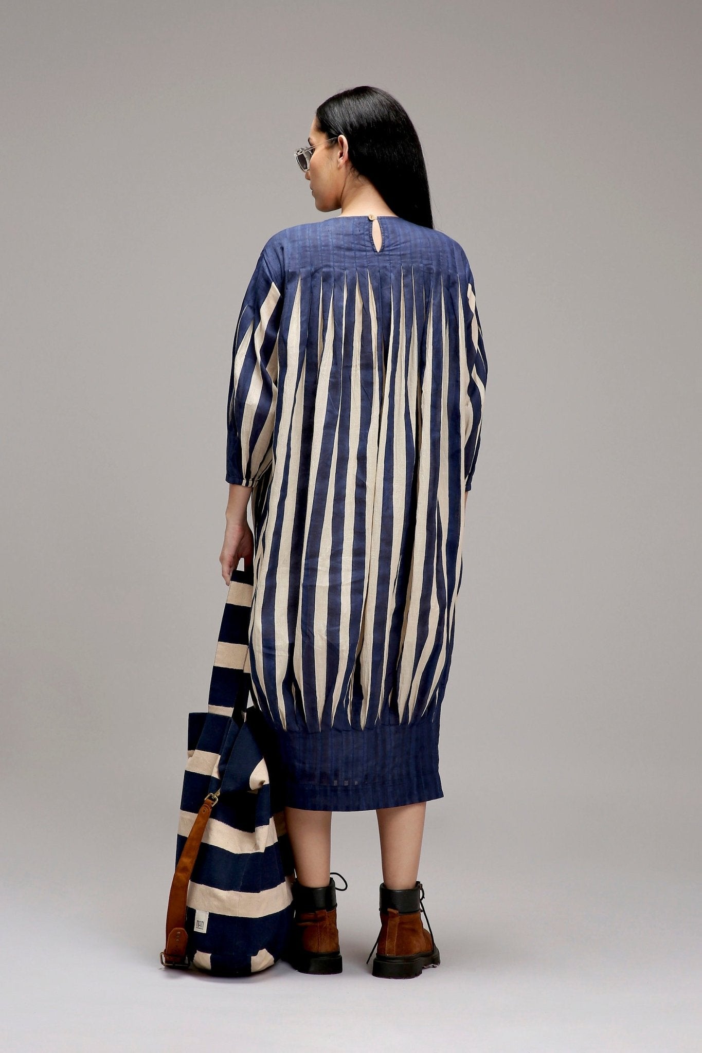 Egg-Shell Blue Striped Balloon Dress - CiceroniDressesMATI