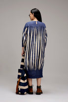 Egg-Shell Blue Striped Balloon Dress - CiceroniDressesMATI