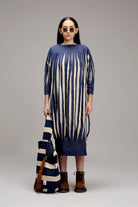 Egg-Shell Blue Striped Balloon Dress - CiceroniDressesMATI