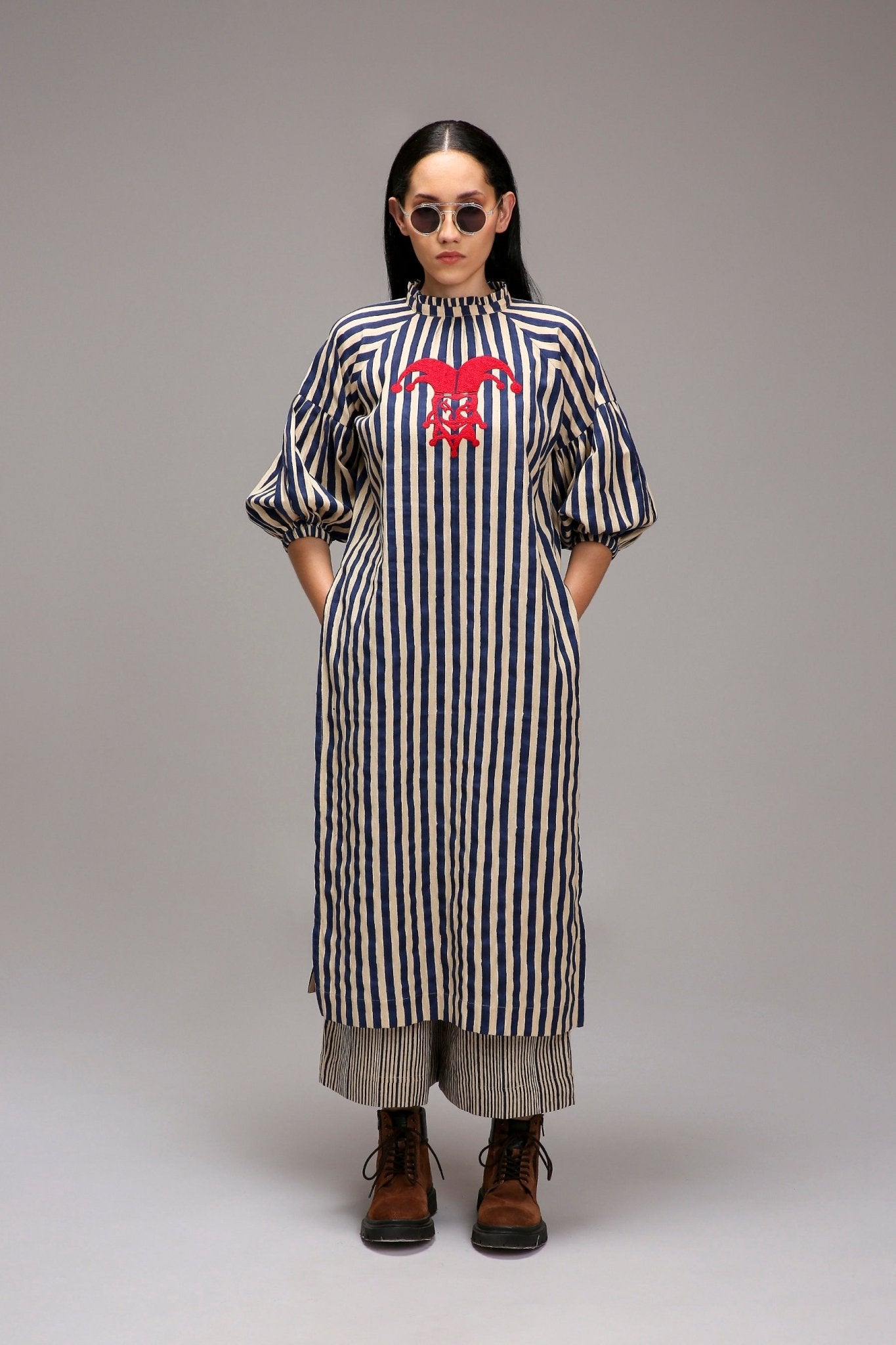 Egg-Shell Blue Striped Big Joker Tunic Set (2 PCS) - CiceroniKurta Set, Everyday WearMATI
