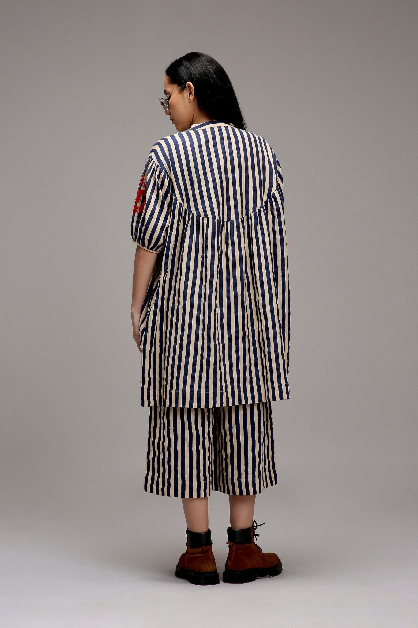 Egg-Shell Blue Striped Short Acra Tunic Set (2 PCS) - CiceroniKurta Set, Everyday WearMATI