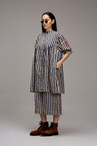 Egg-Shell Blue Striped Short Acra Tunic Set (2 PCS) - CiceroniKurta Set, Everyday WearMATI