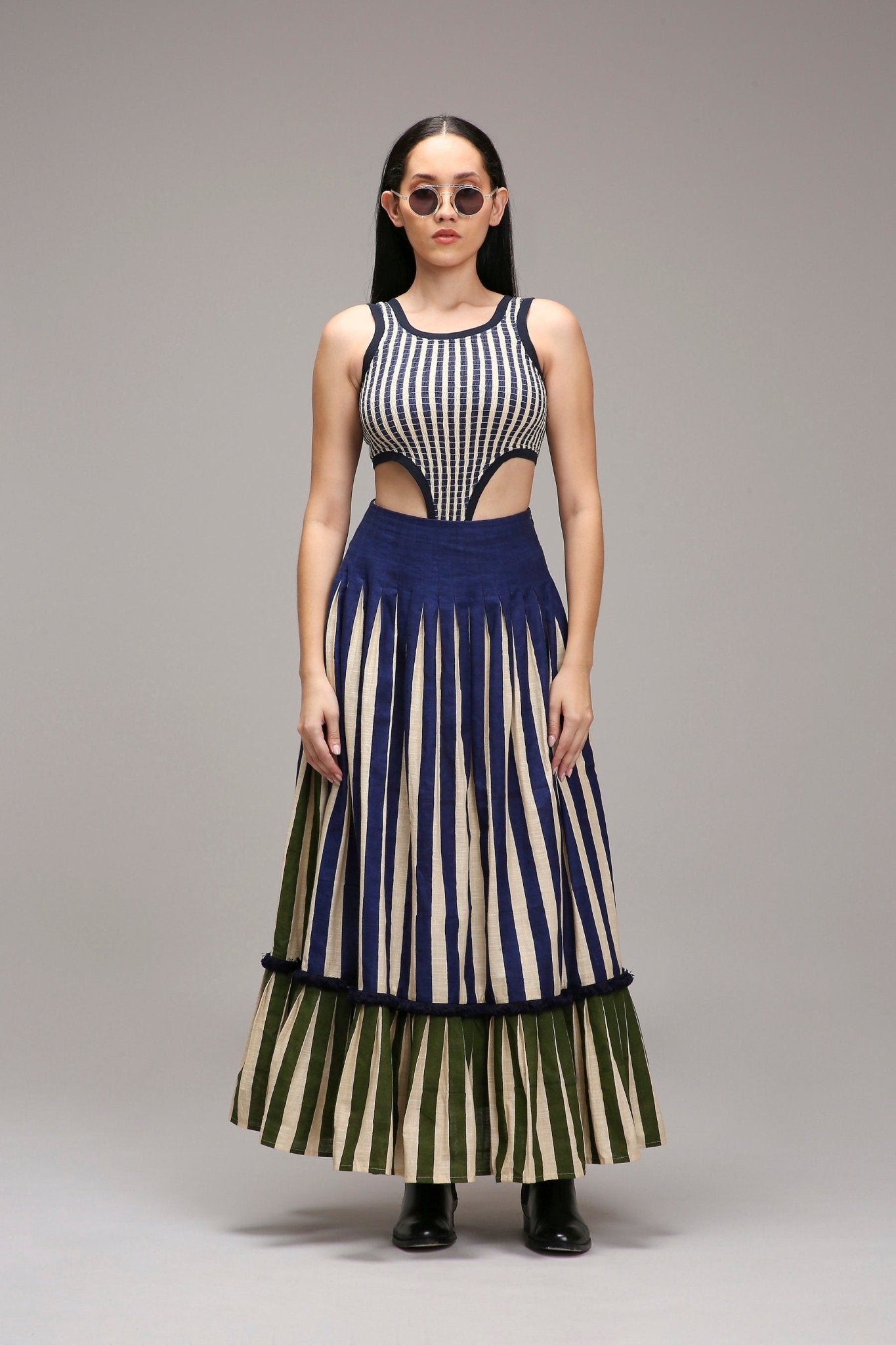 Egg-Shell Bodysuit Dual Striped Skirt Set (2 PCS) - CiceroniSkirt SetMATI