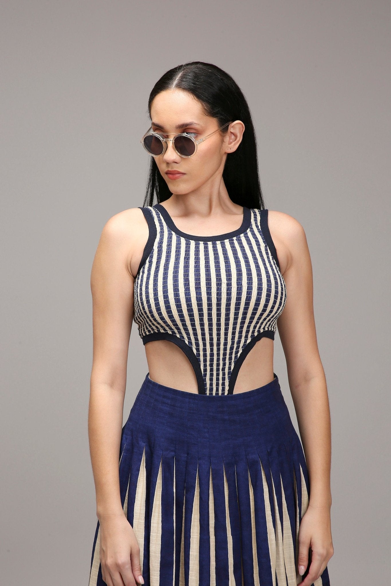 Egg-Shell Bodysuit Dual Striped Skirt Set (2 PCS) - CiceroniSkirt SetMATI