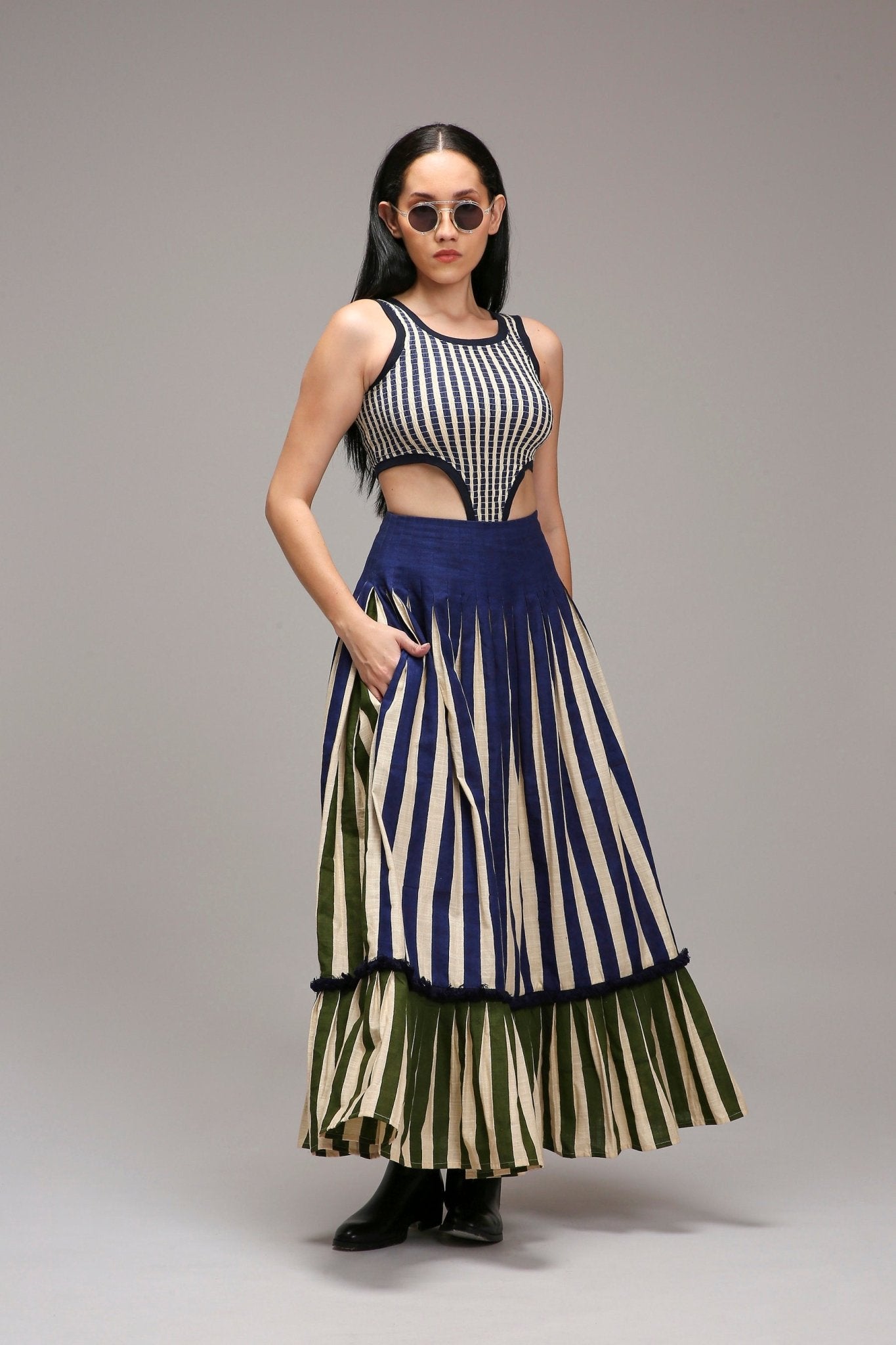 Egg-Shell Bodysuit Dual Striped Skirt Set (2 PCS) - CiceroniSkirt SetMATI
