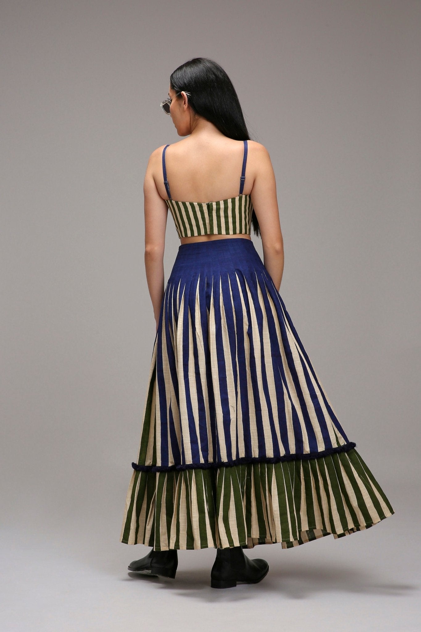 Egg-Shell Corset Dual Striped Stole Skirt Set (3 PCS) - CiceroniSkirt SetMATI