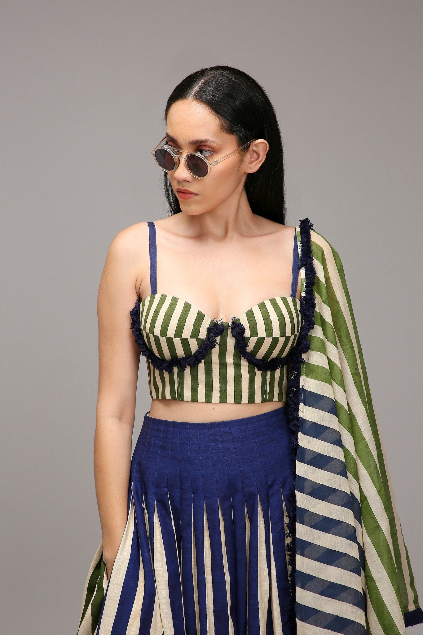 Egg-Shell Corset Dual Striped Stole Skirt Set (3 PCS) - CiceroniSkirt SetMATI