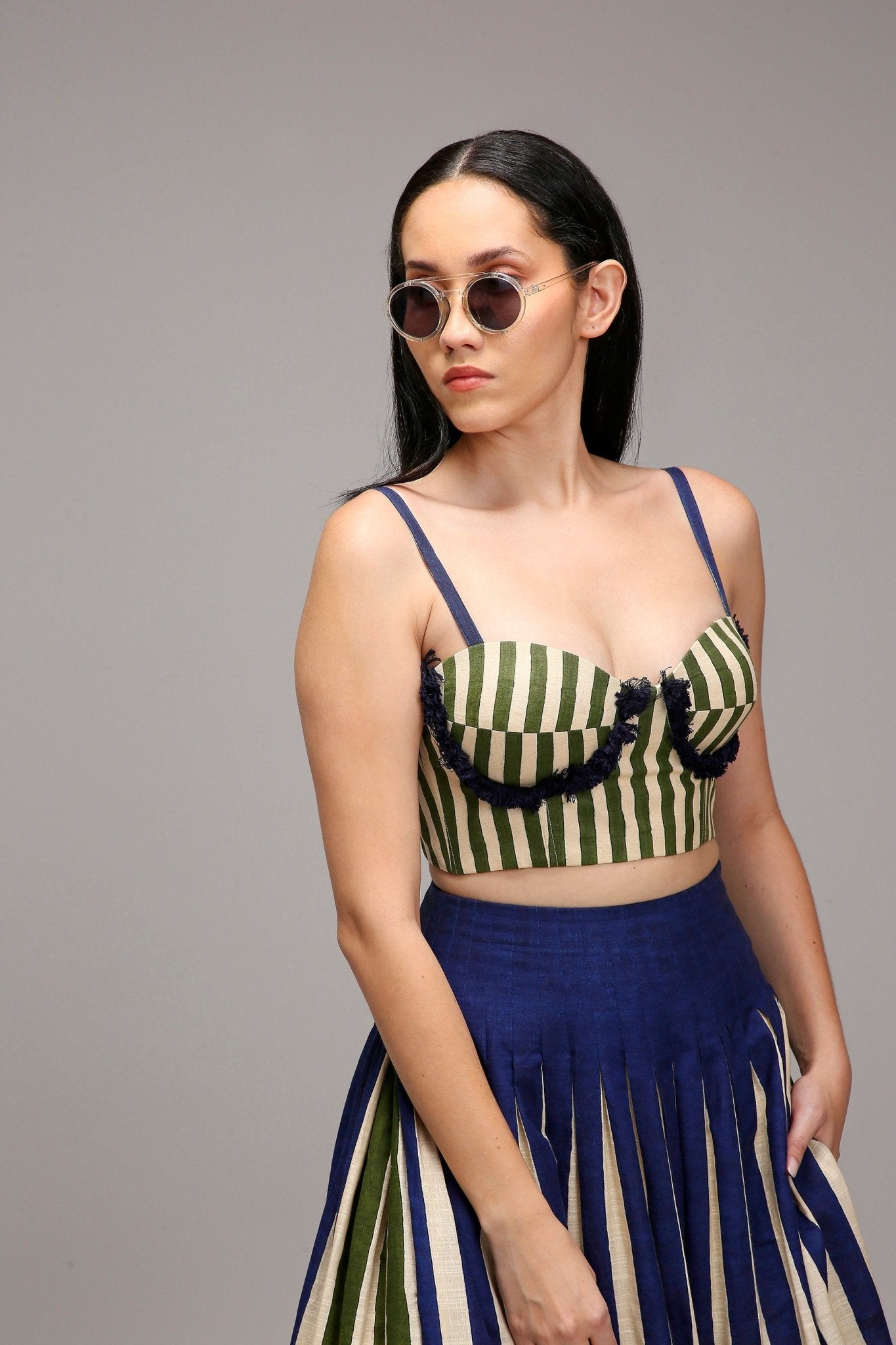 Egg-Shell Corset Dual Striped Stole Skirt Set (3 PCS) - CiceroniSkirt SetMATI
