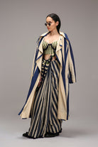 Egg-Shell Corset with Trench & Dual Striped Saree Set (3 PCS) - CiceroniSaree SetMATI