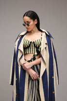 Egg-Shell Corset with Trench & Dual Striped Saree Set (3 PCS) - CiceroniSaree SetMATI