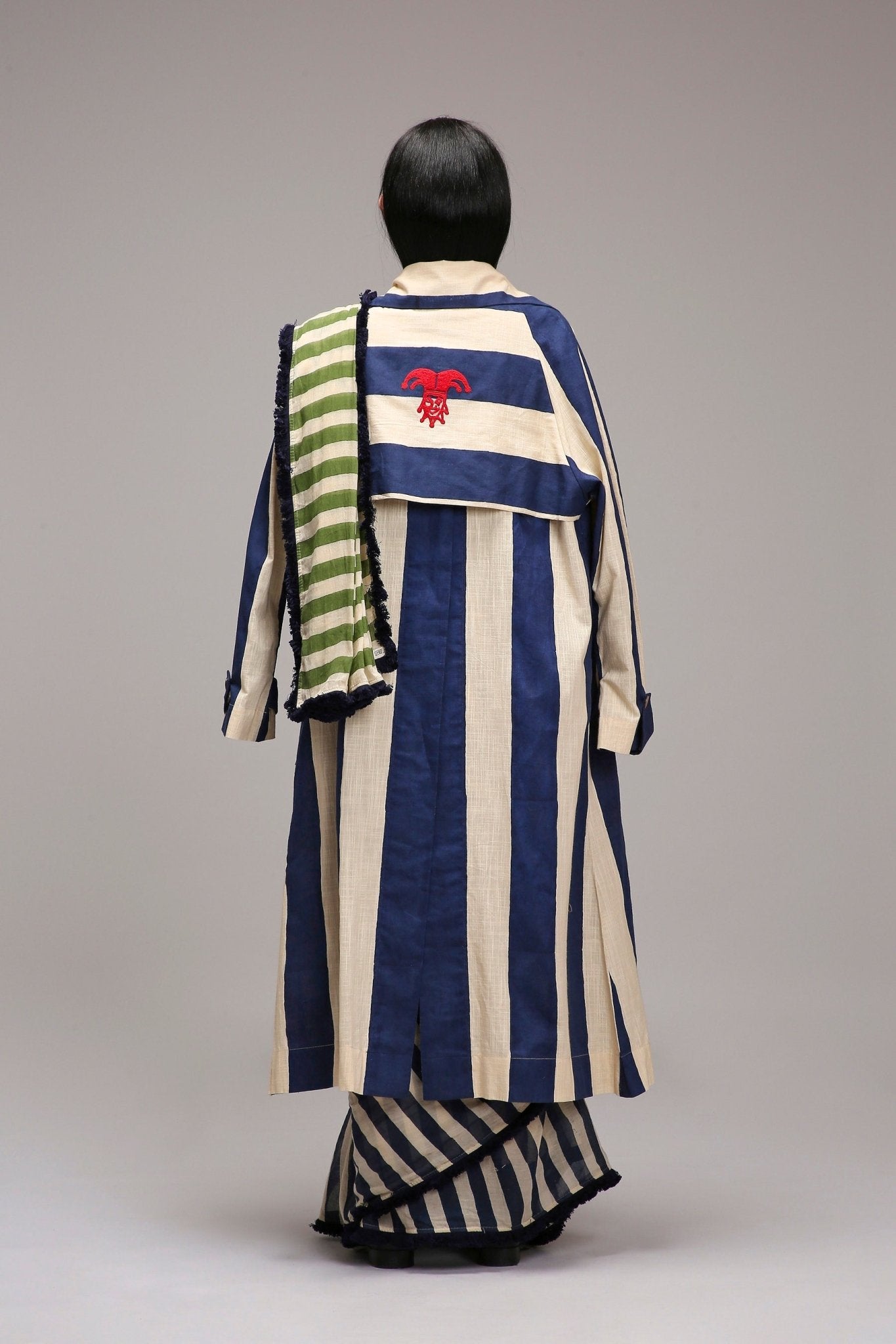 Egg-Shell Corset with Trench & Dual Striped Saree Set (3 PCS) - CiceroniSaree SetMATI