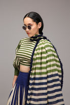Egg-Shell Crop Top Dual Striped Stole Skirt Set (3 PCS) - CiceroniSkirt SetMATI