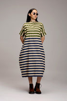 Egg-Shell Green & Blue Dual Striped Dress - CiceroniDressesMATI