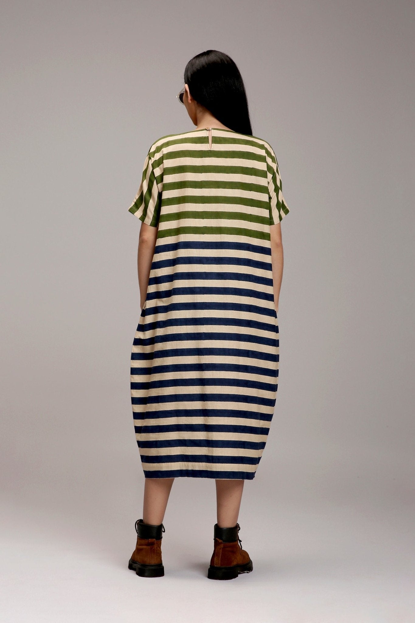 Egg-Shell Green & Blue Dual Striped Dress - CiceroniDressesMATI