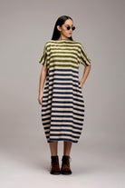 Egg-Shell Green & Blue Dual Striped Dress - CiceroniDressesMATI