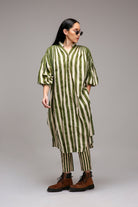 Egg-Shell Green Striped Baha Tunic Set (2 PCS) - CiceroniKurta Set, Everyday WearMATI