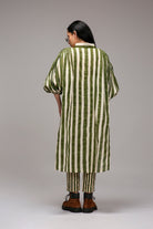 Egg-Shell Green Striped Baha Tunic Set (2 PCS) - CiceroniKurta Set, Everyday WearMATI