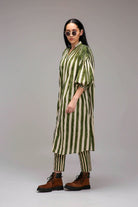 Egg-Shell Green Striped Baha Tunic - CiceroniKurta, Everyday WearMATI