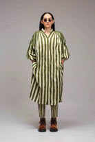 Egg-Shell Green Striped Baha Tunic - CiceroniKurta, Everyday WearMATI