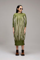 Egg-Shell Green Striped Balloon Dress - CiceroniDressesMATI