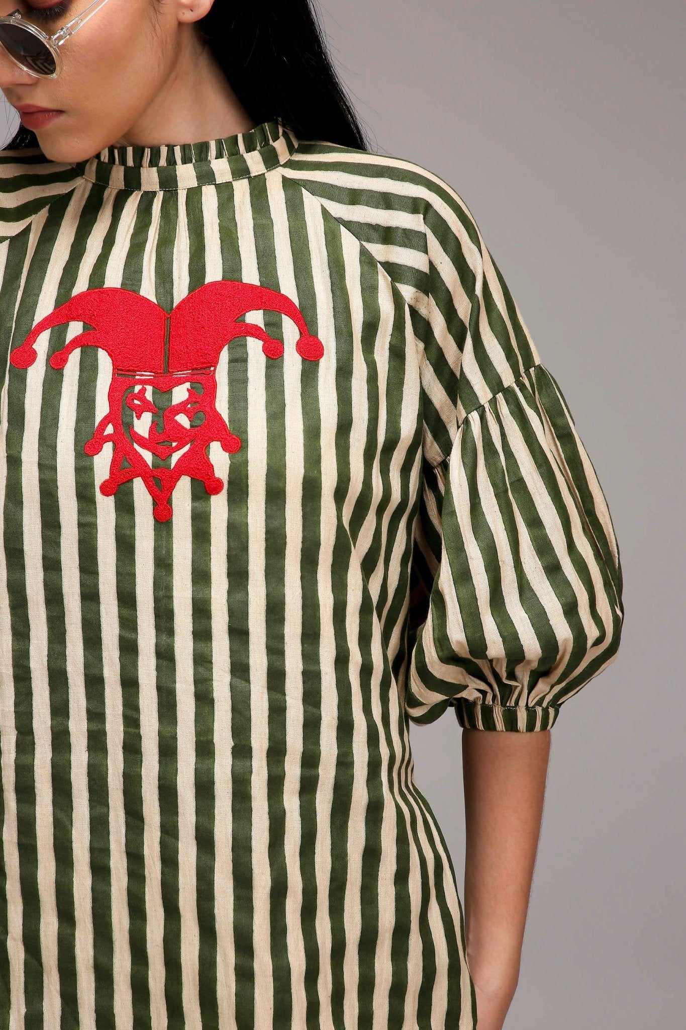 Egg-Shell Green Striped Big Joker Tunic Set (2 PCS) - CiceroniKurta Set, Everyday WearMATI