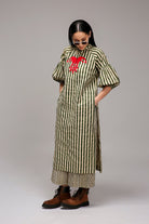 Egg-Shell Green Striped Big Joker Tunic Set (2 PCS) - CiceroniKurta Set, Everyday WearMATI