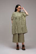 Egg-Shell Green Striped Short Acra Tunic Set (2 PCS) - CiceroniKurta Set, Everyday WearMATI