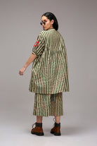 Egg-Shell Green Striped Short Acra Tunic Set (2 PCS) - CiceroniKurta Set, Everyday WearMATI
