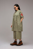 Egg-Shell Green Striped Short Acra Tunic Set (2 PCS) - CiceroniKurta Set, Everyday WearMATI