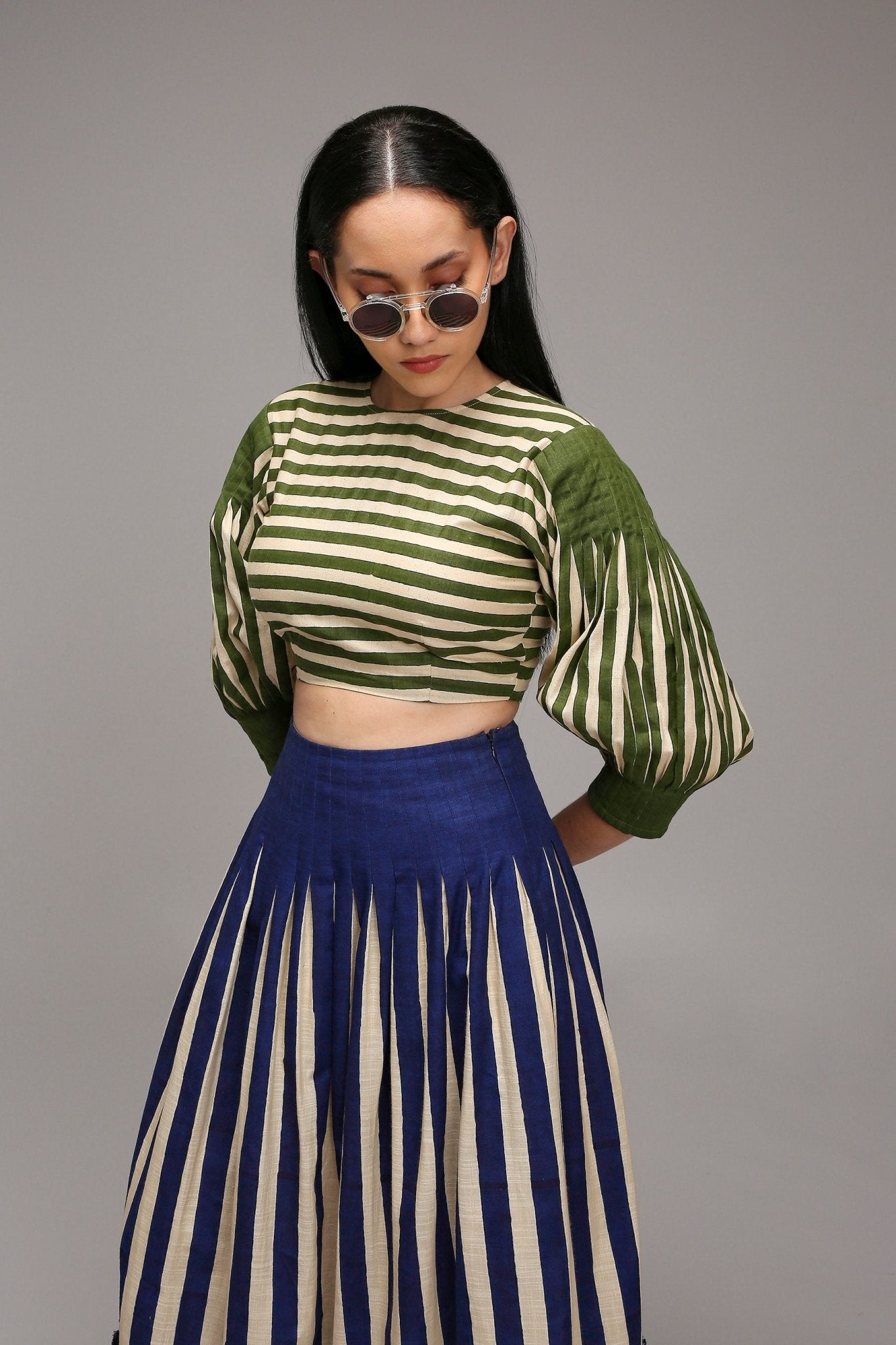 Egg-Shell Striped Crop Top & Skirt Set (2 PCS) - CiceroniSkirt SetMATI