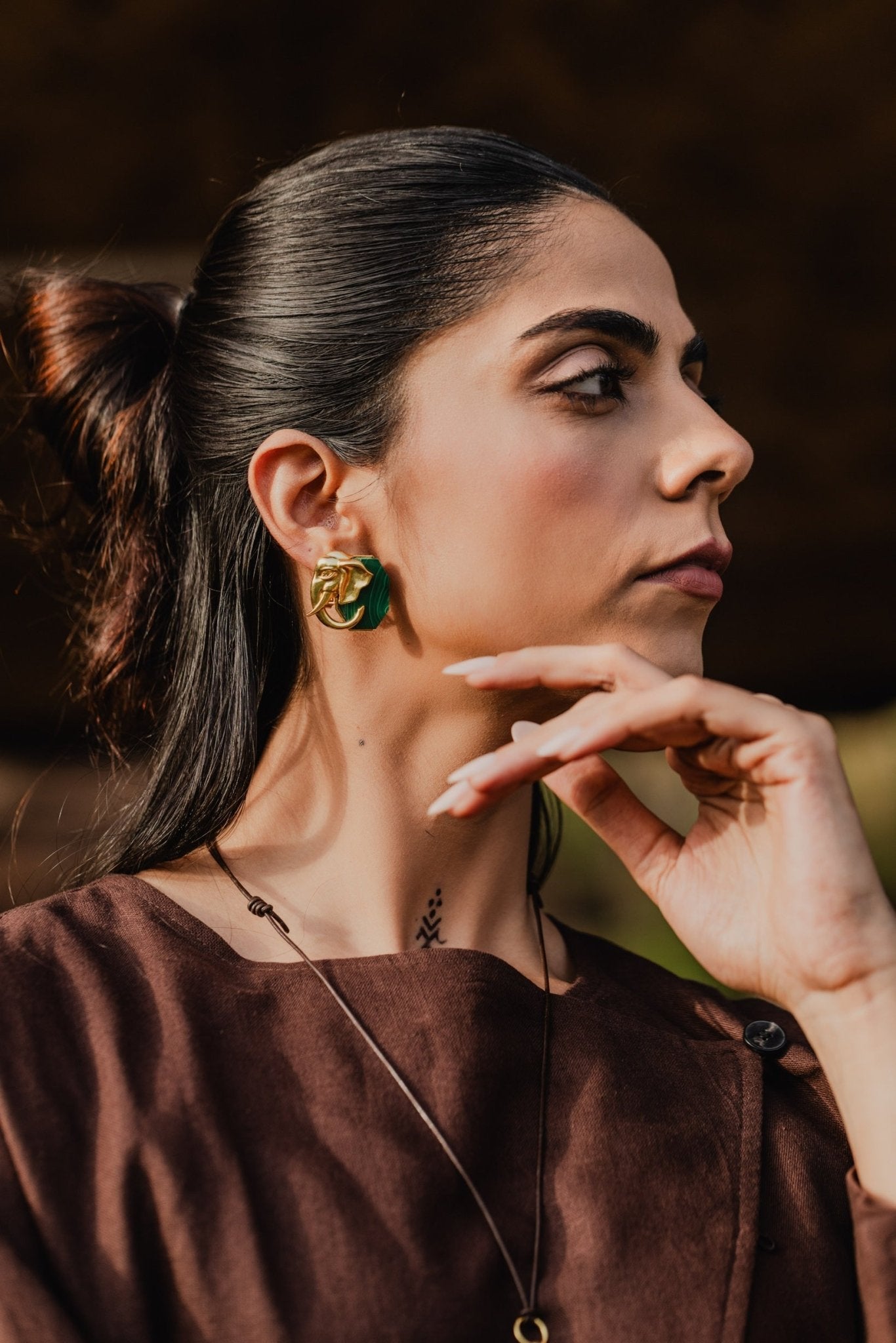 Ele Malachite Gold Studs - CiceroniEarringUnbent