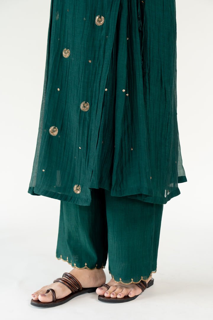 Emerald Green Angarkha Set with Shama Odhani - CiceroniKurta Set, Festive WearNirjara