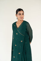 Emerald Green Angarkha Set with Shama Odhani - CiceroniKurta Set, Festive WearNirjara