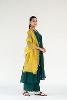 Emerald Green Angarkha Set with Shama Odhani - CiceroniKurta Set, Festive WearNirjara