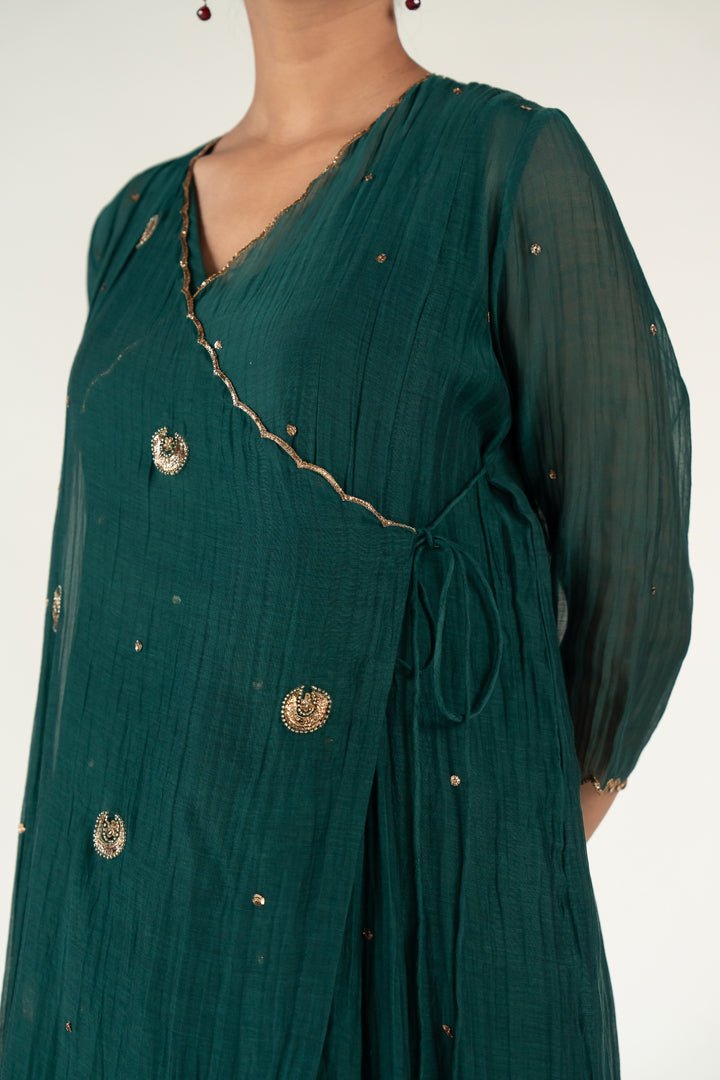 Emerald Green Angarkha Set with Shama Odhani - CiceroniKurta Set, Festive WearNirjara