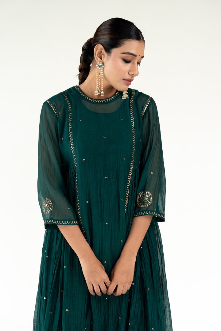 Emerald Green Baadal Kurta (Set of 2) - CiceroniKurta Set, Festive WearNirjara