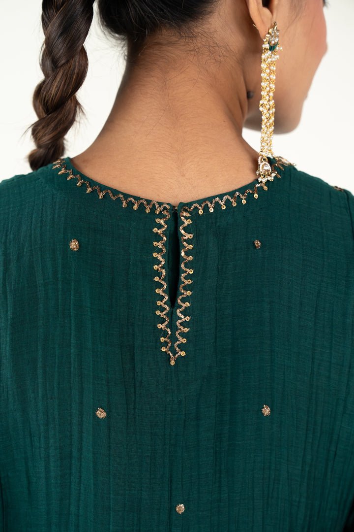 Emerald Green Baadal Kurta Set with Shama Odhani - CiceroniKurta Set, Festive WearNirjara