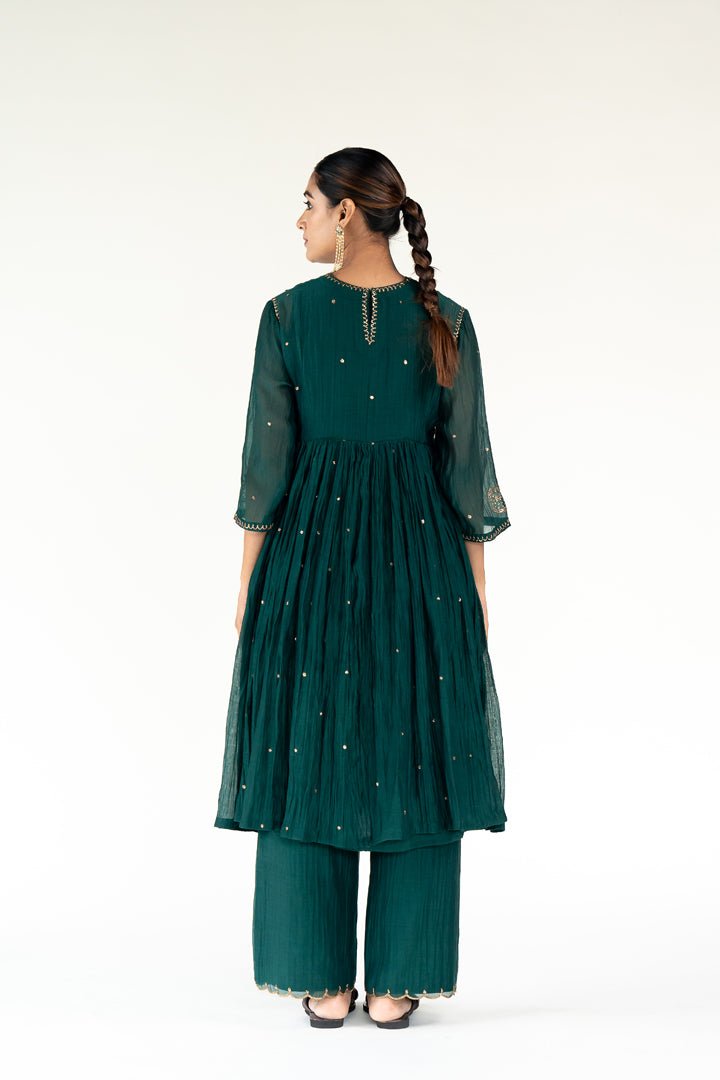 Emerald Green Baadal Kurta Set with Shama Odhani - CiceroniKurta Set, Festive WearNirjara