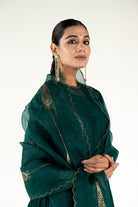 Emerald Green Baadal Kurta Set with Shama Odhani - CiceroniKurta Set, Festive WearNirjara