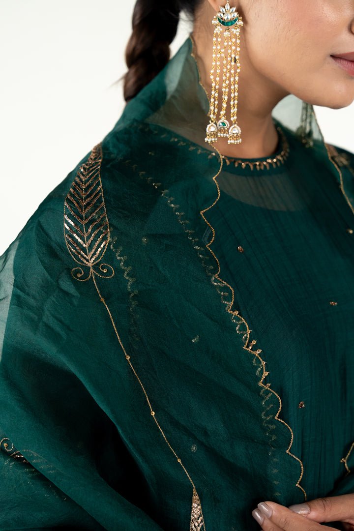 Emerald Green Baadal Kurta Set with Shama Odhani - CiceroniKurta Set, Festive WearNirjara