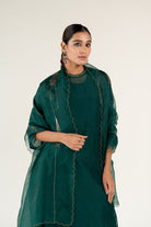 Emerald Green Kurta Set with Shama Odhani - CiceroniKurta Set, Festive WearNirjara