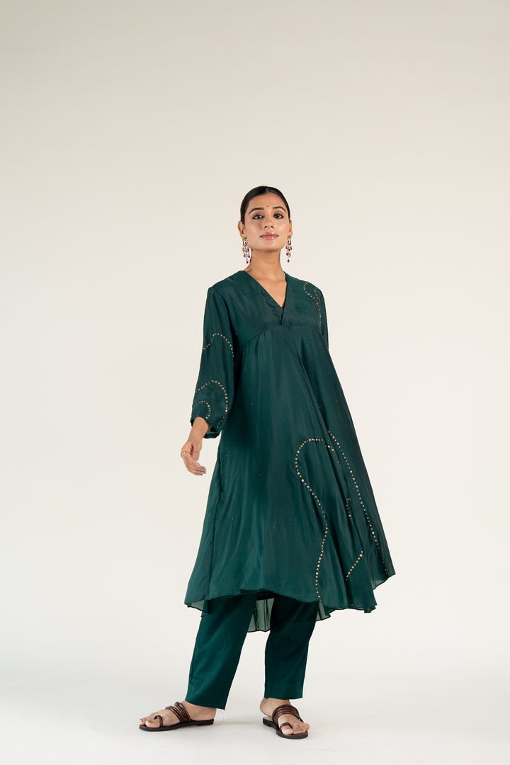 Emerald Green Maheem Kurta (Set of 2) - CiceroniKurta Set, Festive WearNirjara