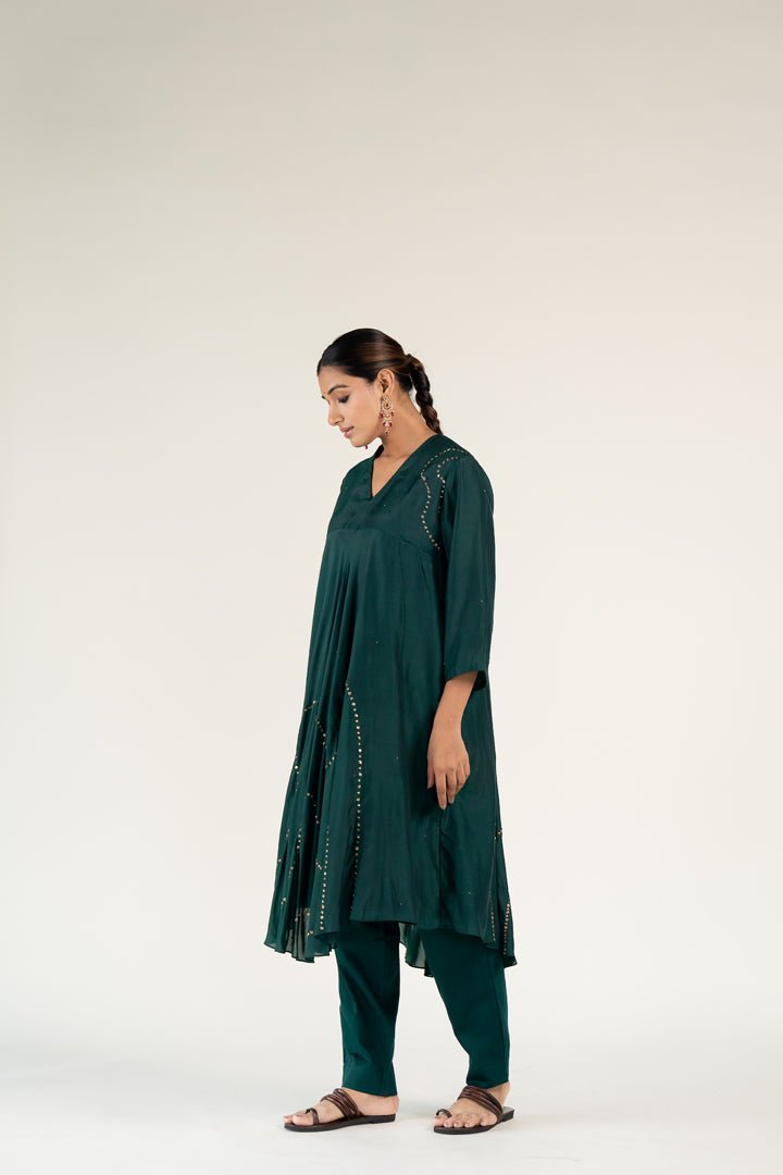 Emerald Green Maheem Kurta (Set of 2) - CiceroniKurta Set, Festive WearNirjara