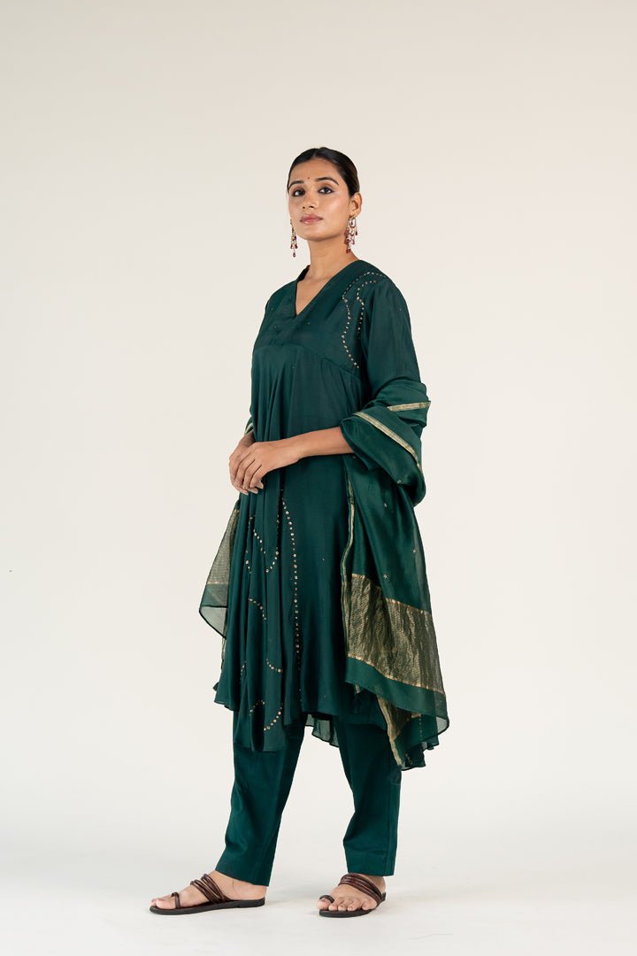 Emerald Green Maheem Kurta Set with Ayra Odhani - CiceroniKurta Set, Festive WearNirjara