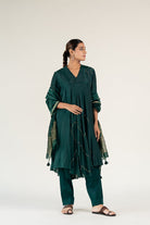 Emerald Green Maheem Kurta Set with Ayra Odhani - CiceroniKurta Set, Festive WearNirjara