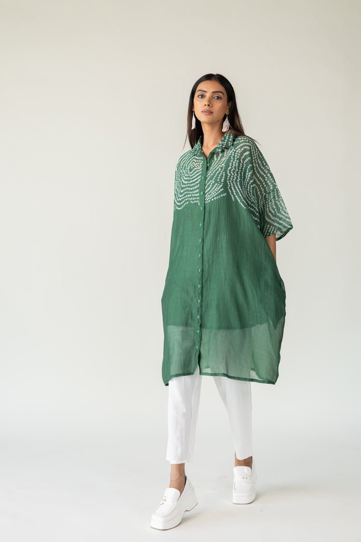 Emerald Swirl Bandhani Tunic and Pants Set - CiceroniKurta Set, Everyday WearSilai Studio