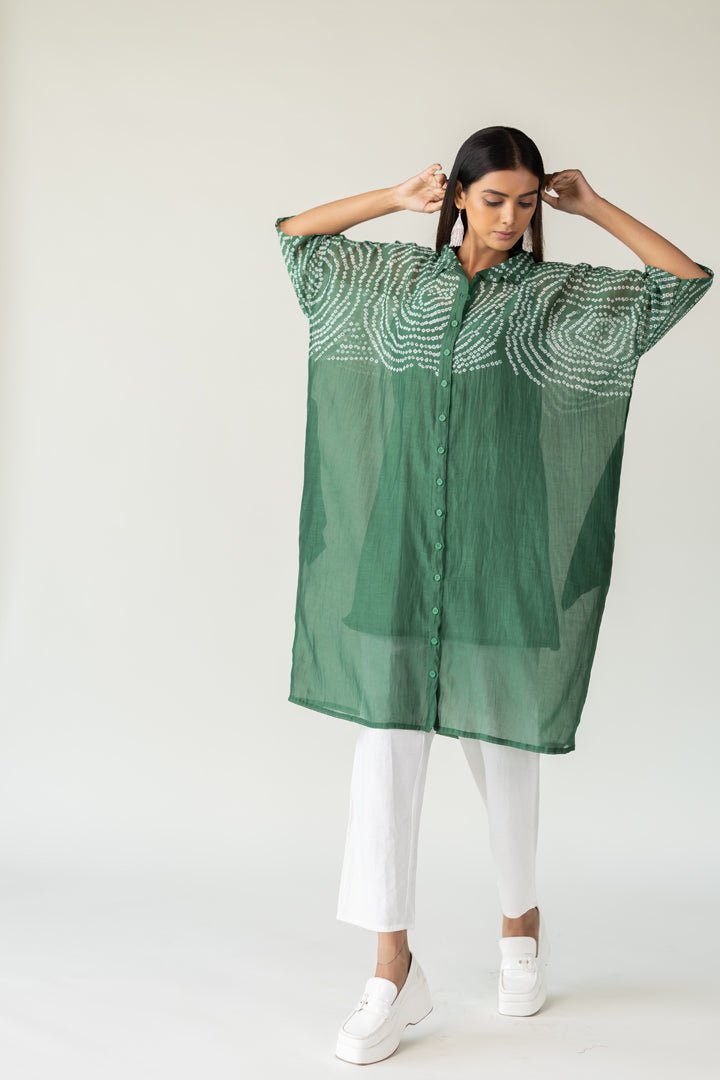 Emerald Swirl Bandhani Tunic and Pants Set - CiceroniKurta Set, Everyday WearSilai Studio